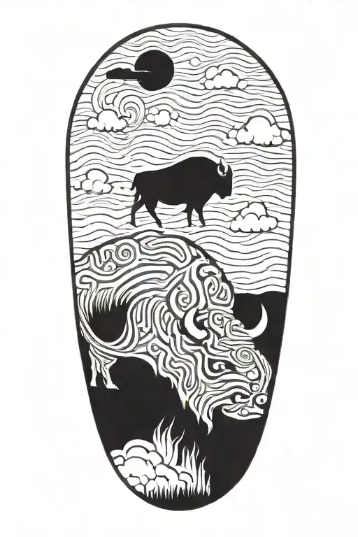 buffalo weathering the storm clouds fire rain tattoo design idea