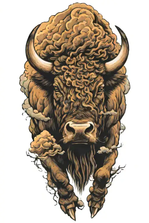 buffalo weathering the storm clouds tattoo design idea