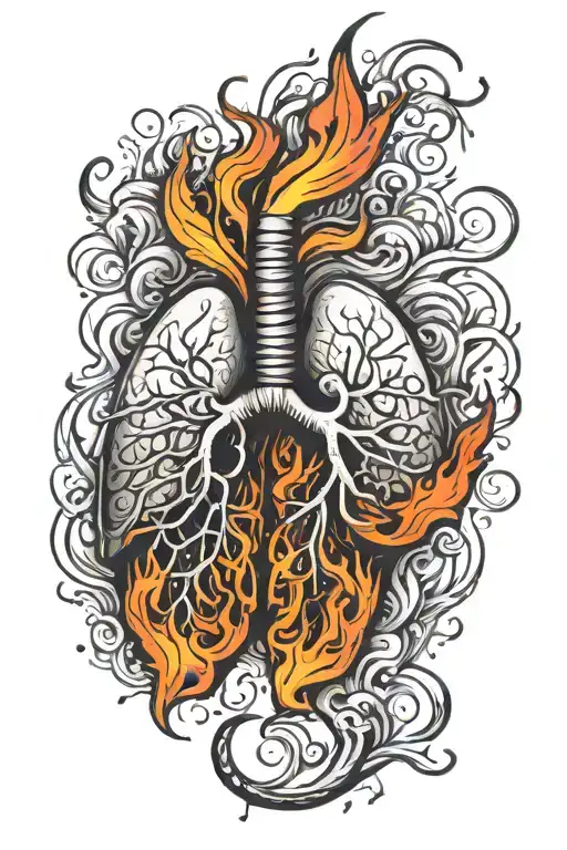 lungs made of fire tattoo design idea