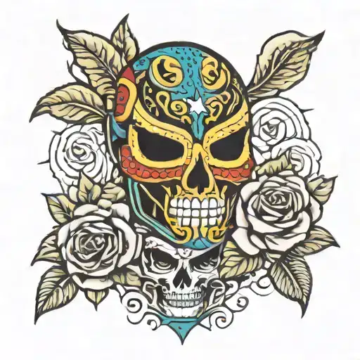 luchador mask and skull tattoo design idea