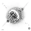 mushroom cloud from nuclear explosion with DNA helix incorporated into the base of it  tattoo design idea