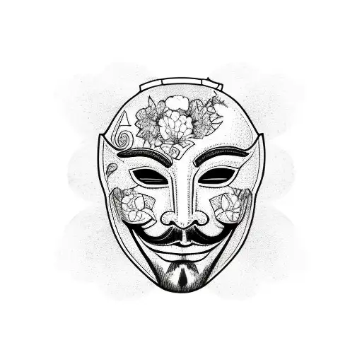 anonymous face mask with a garden underneath tattoo design idea
