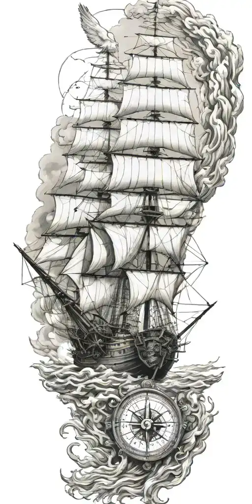 burning ship incorporate compass incorporate knot incorporate eagle tattoo design idea