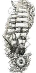 burning ship incorporate compass incorporate knot incorporate eagle tattoo design idea