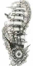 burning ship incorporate compass incorporate knot incorporate eagle tattoo design idea
