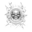 A dotwork tattoo design incorporating symbols of thrash music from the 80s and your love for coffee tattoo design idea