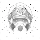 A dotwork design of a firefighter's helmet with hiking poles crossed behind it, and a mysterious Bigfoot silhouette in the distance tattoo design idea