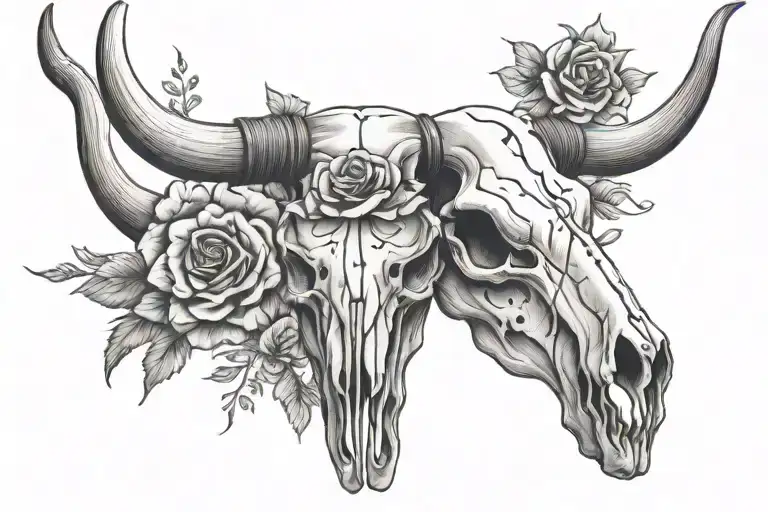 longhorn cow skull with flower intertwined tattoo design idea