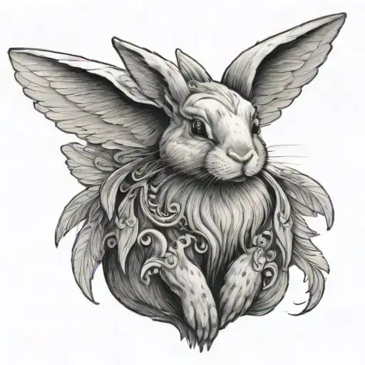 bunny with angel wings looking back tattoo design idea