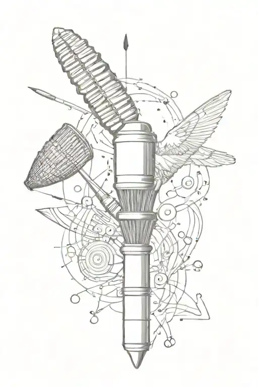 badminton shuttlecock surrounded by musical tattoo design idea