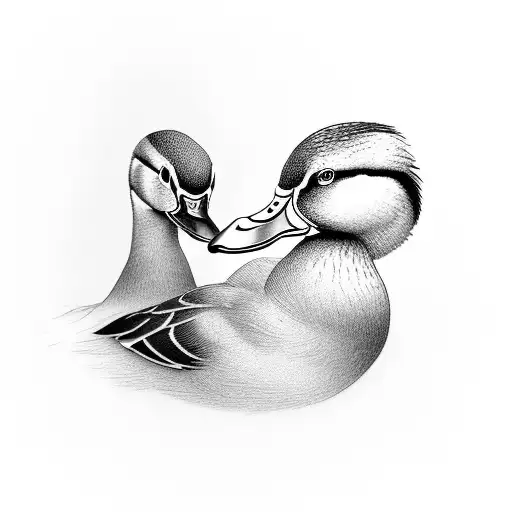 A family portrait with each member represented as a mallard duck tattoo design idea