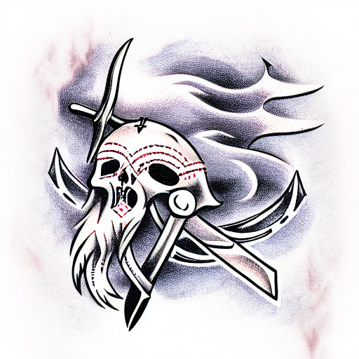 vikings skull ghost axe nordic  tattoo design idea