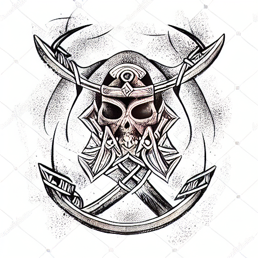 nordic runes background front Viking skull with axes  tattoo design idea