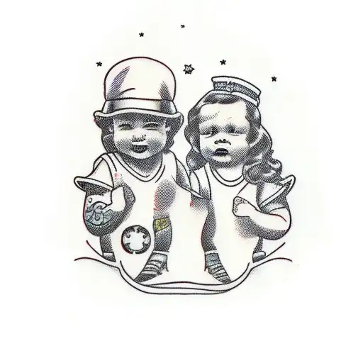 two children protected by the father tattoo design idea
