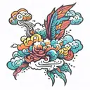 colorful clouds tattoo design idea