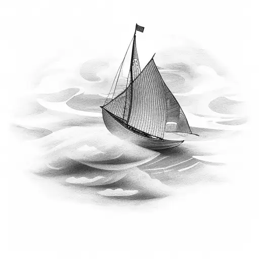 A boat sailing through water in the sky   tattoo design idea