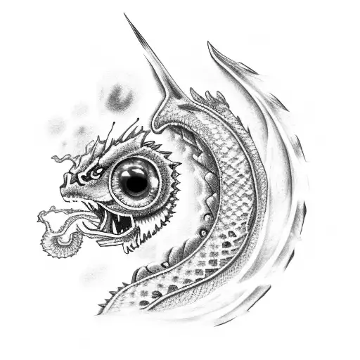 blue eye white dragon blowing fire tattoo design idea
