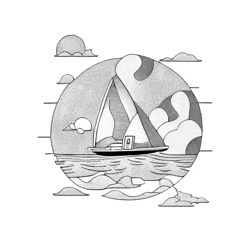A boat sailing through water in the sky   tattoo design idea