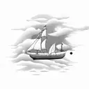 A ship sailing through water up in the clouds  tattoo design idea