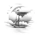 A ship sailing through water up in the clouds  tattoo design idea