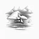 A ship sailing through water up in the clouds  tattoo design idea