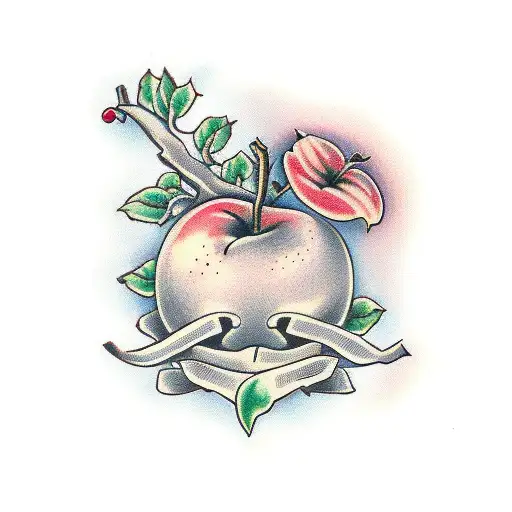 Apple tattoo located on the inner forearm, illustrative