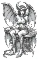 sexy anime Succubus On her knees chained down Hands behind your back wearing little clothing  full body With  bat wings  tattoo design idea