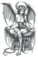 sexy anime Succubus On her knees chained down Hands behind your back wearing little clothing  full body With  bat wings  tattoo design idea