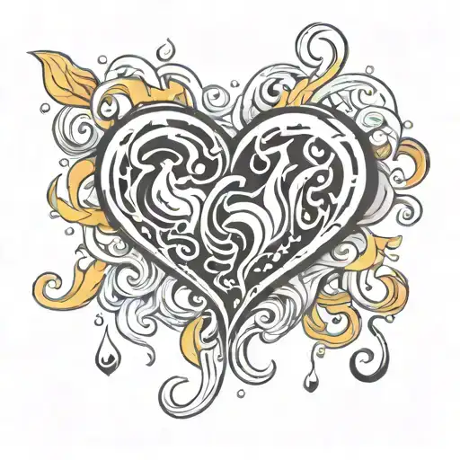 fire and rain heart tattoo design idea