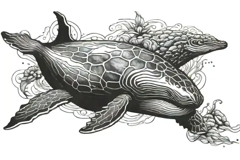 humpback whale with a turtle tattoo design idea