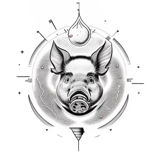 pig, scientific, aries, fire, mars, sun, power,  leader tattoo design idea