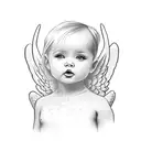 baby girl angel. with black angels at the back. with tribal design tattoo design idea