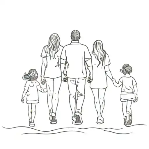 dad walking with three daughters tattoo design idea