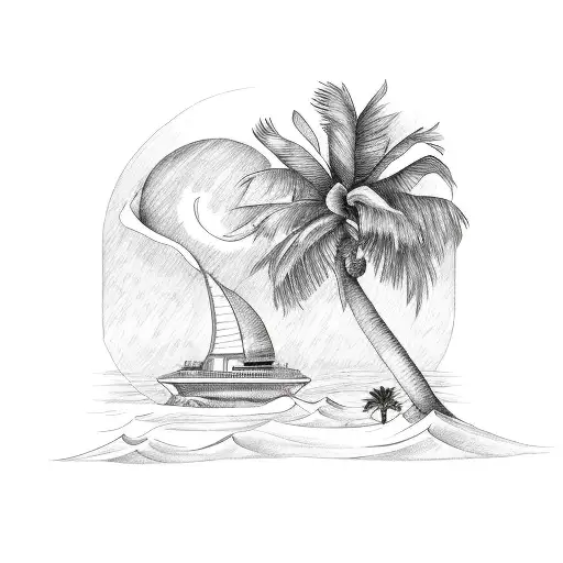 Florida theme with oranges, a palm tree, a shuttle and a magnolia flower tattoo design idea