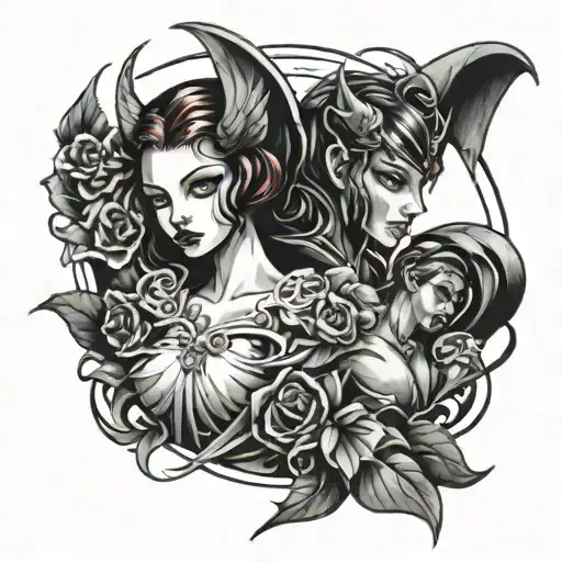 angle and demon girl tattoo design idea