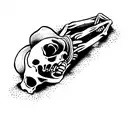 lying skeleton in front of open coffin tattoo design idea