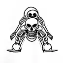 lying skeleton in front of open coffin tattoo design idea