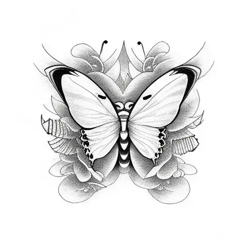 evil butterfly black and white tattoo design idea