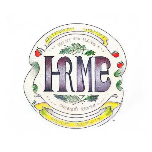 vegetable basket with the words "home grown" written in a sash tattoo design idea