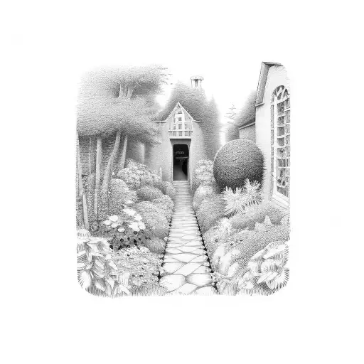 open door to a secret garden tattoo design idea