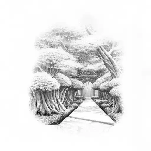 open door to a secret garden tattoo design idea