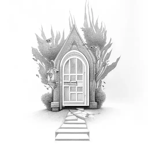 open door to a secret garden tattoo design idea
