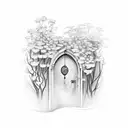 open door to a secret garden tattoo design idea