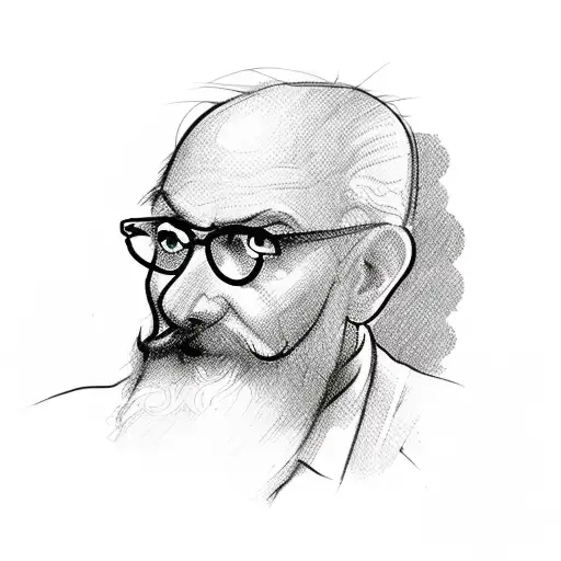 A sketch of a professor with a thought bubble filled with complex mathematical equations tattoo design idea