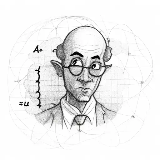 A sketch of a professor with a thought bubble filled with complex mathematical equations tattoo design idea