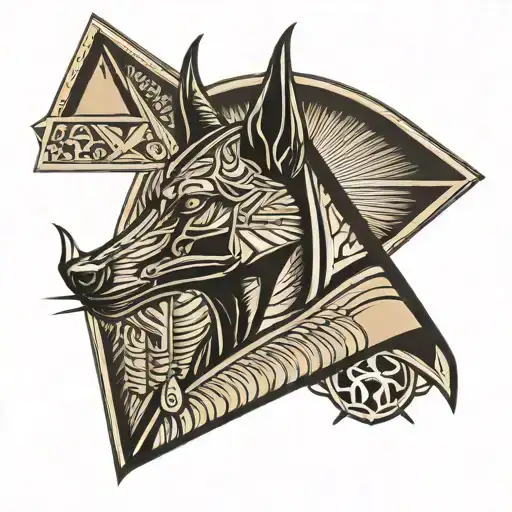 Anubis and pyramid logo integrated tattoo design idea