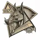 Anubis and pyramid logo integrated tattoo design idea