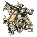 Anubis and pyramid logo integrated tattoo design idea