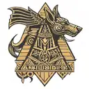 Anubis and pyramid logo integrated tattoo design idea