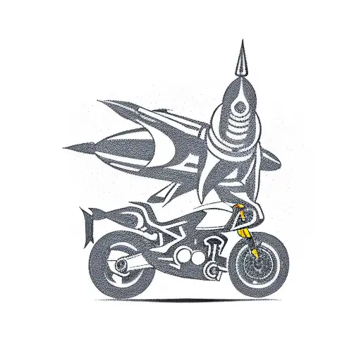 A new-school tattoo of a bike transforming into a rocket ship, symbolizing the client's passion for speed and adventure tattoo design idea